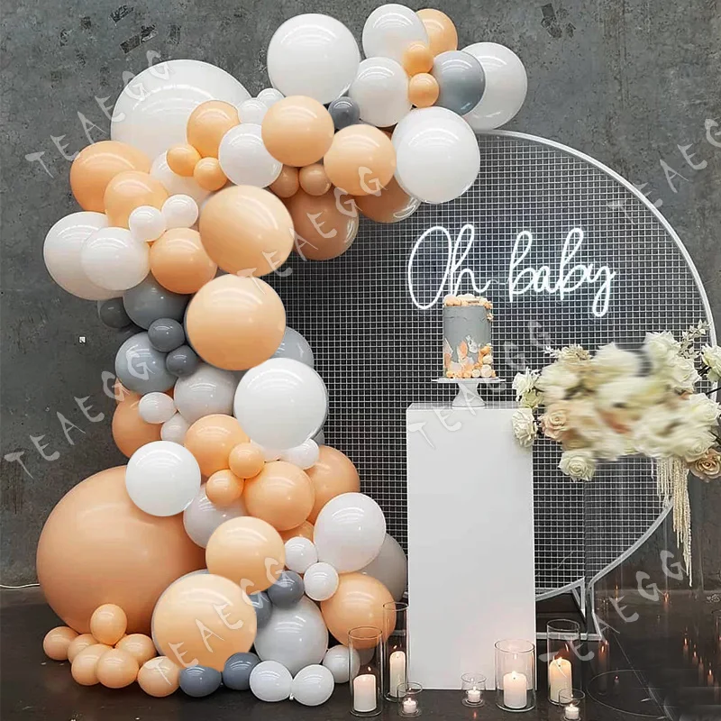 

132Pcs Party Decoration Balloon Baby Shower Apricot Gray Birthday Wedding Balloons Garland Kit Pastel White Balloons Arch Decor