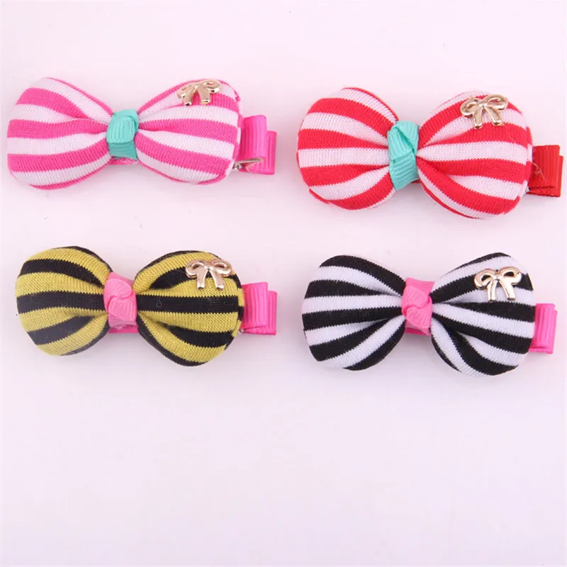 Новейшая заколка для волос детей Модный Полосатый Принт ткань бант золотые