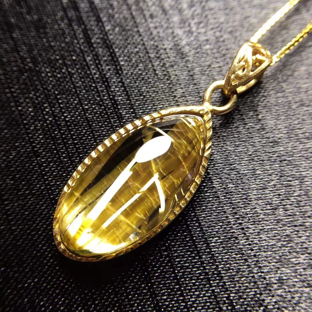 

Подлинный натуральный Золотой рутилированный кварц, титановый кулон 23,8*12,2*8,8 мм, драгоценный камень в форме капли воды, бразильский хрустал...