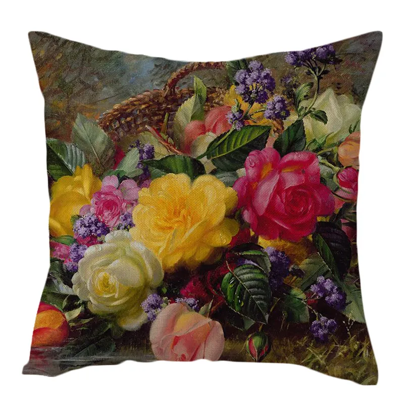 Fuwatacchi новинка 2020 винтажные картины цветов льняная наволочка картина маслом розы