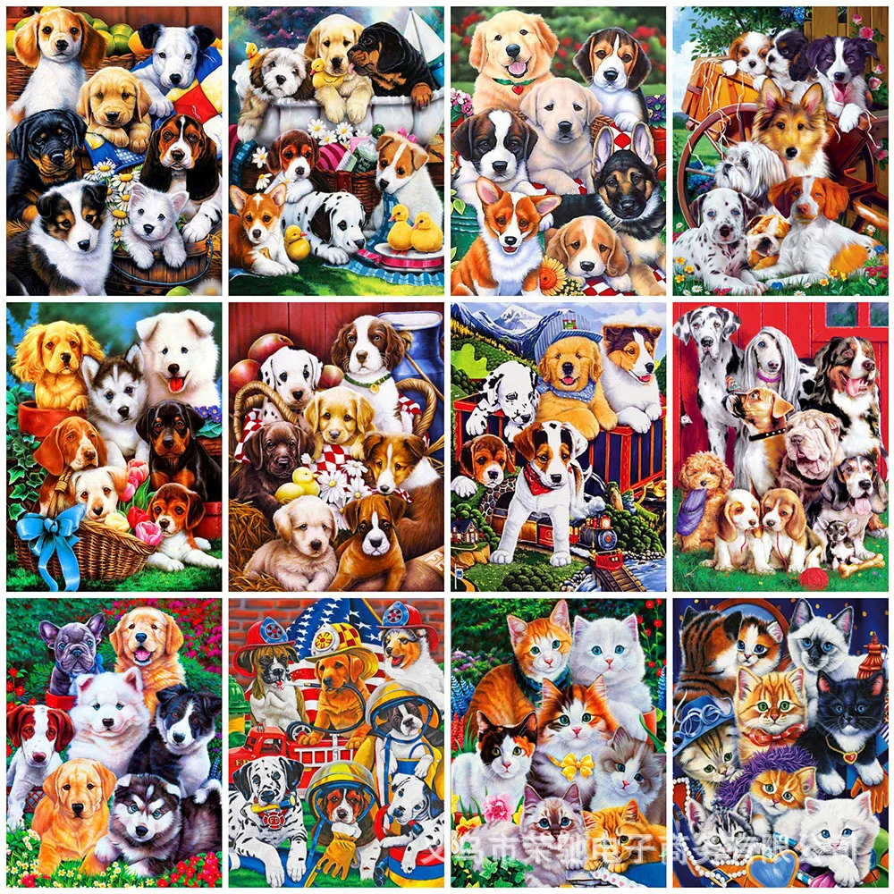 

5D Diy Round Diamond Painting Kit Dog Animal Pattern Cross Stitch Landscape Mosaic Diamond Embroidery Home Decoration