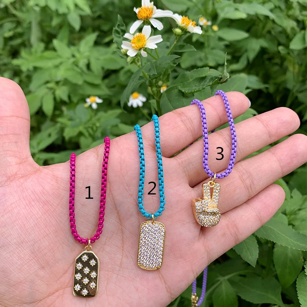 

Top Sale Customised Design Square Gold Plated Rainbow-color Chains Jewelry Necklace