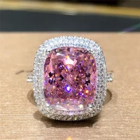 huitan gorgeous pink cz womens rings brilliant engagement wedding accessories valentines love gift new trendy jewelry wholesale
