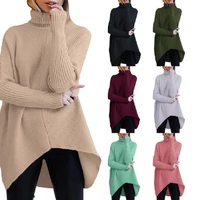 womens high neck long sleeved bat sleeves asymmetrical hem pullover sweater knit top xxl s