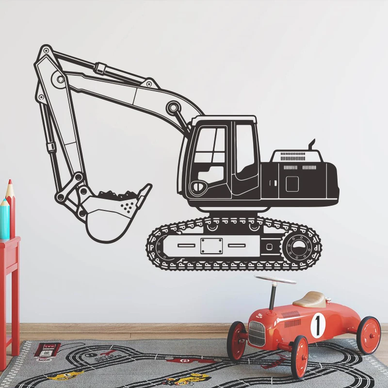 

Large Excavator Digger Construction Building Wall Sticker Kids Room Playroom Heavy Equipment Wall Decal Bedroom Vinyl Home Deoc