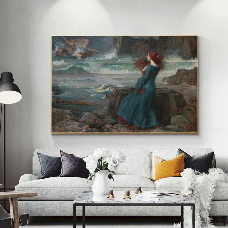 Картина на холсте Миранда Джон Уильям Уотерхаус Tempest постеры и принты настенные