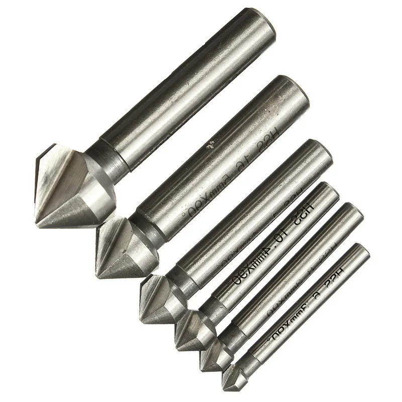 Круглый хвостовик 6 шт. 3 флейты 90 градусов HSS фаски резак Концевая фреза