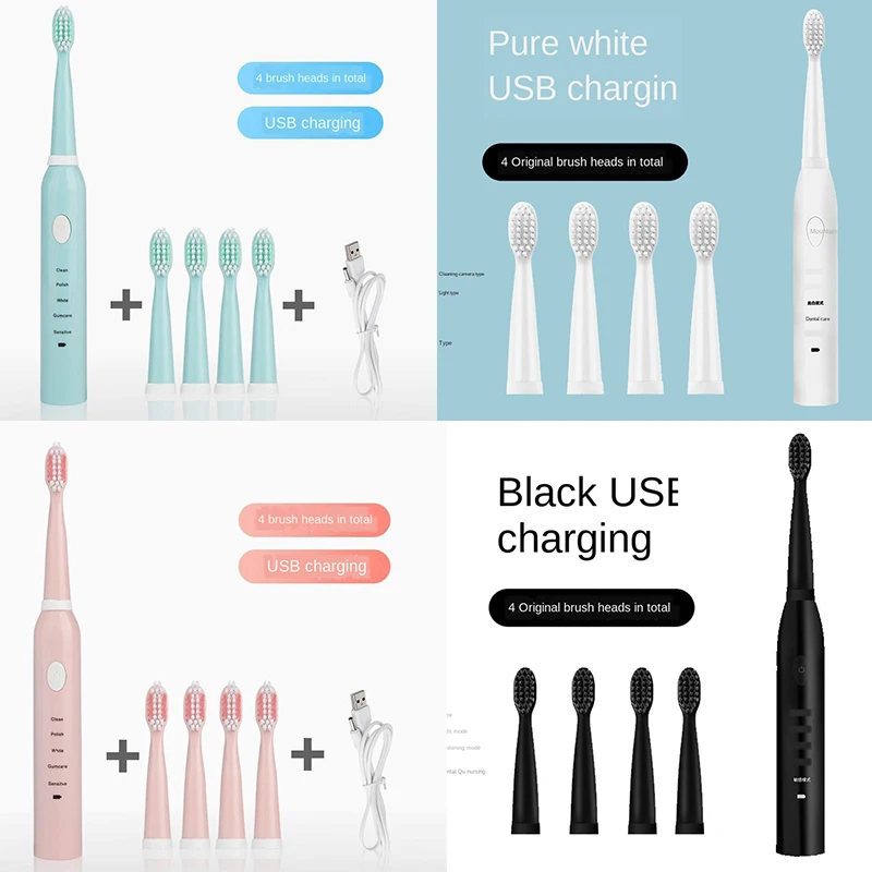 

Sonic Electric Toothbrush 360 Upgraded Automatic Rechargeable Tooth Brush Waterproof Replacement Brush Heads Gift