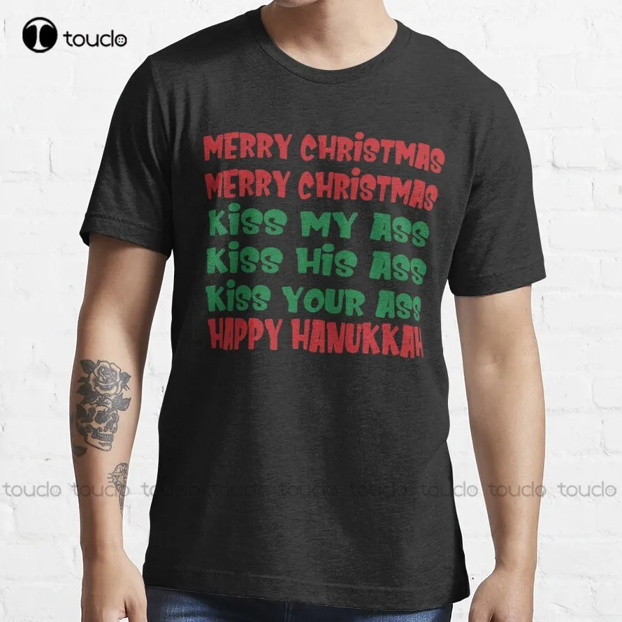 

Merry Christmas Kiss My Ass Funny Hanukkah Vacation T-Shirt Cat Shirts Custom Aldult Teen Unisex Digital Printing Tee Shirt