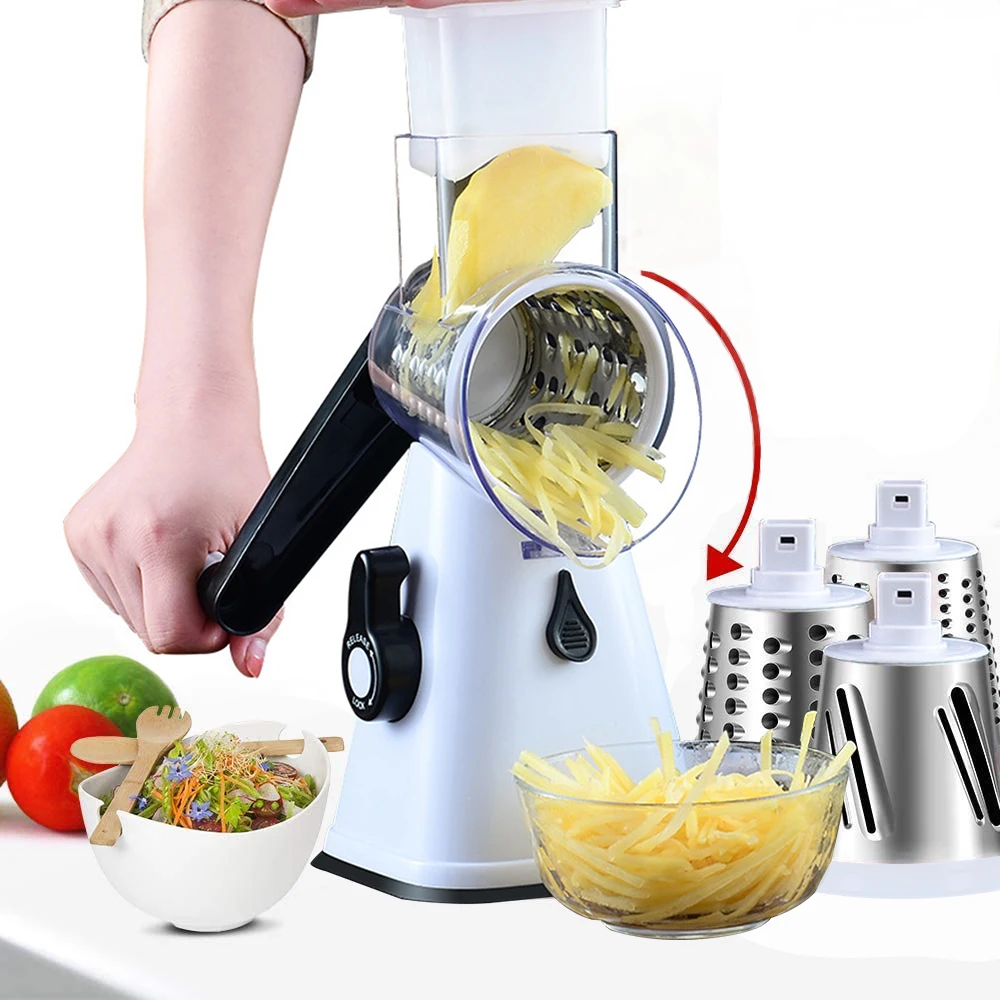 

3 in 1 Manual Vegetable Cutter Slicer Kitchen Tools Multifunctional Roller Mandoline Slicer Cheese Chopper Kitchen Accessories