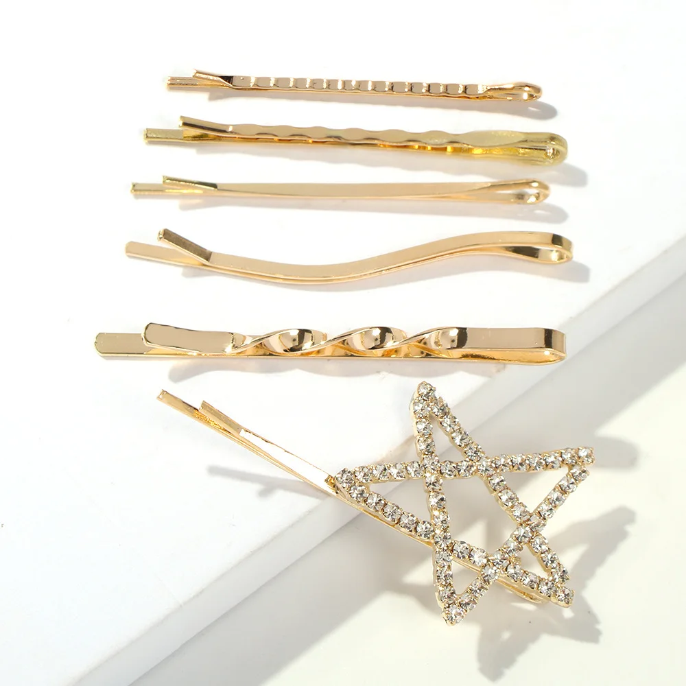 Korean Shiny Crystal Rhinestones Hairpins Barrettes Women Five Star Round Heart Shape Hair Clips Sweet Jewelry Accessories | Украшения и