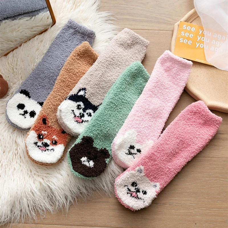 New Fashion Cute Women Girl Long Socks Autumn Winter Thicken Warm Coral Fleece Soft Home Boots Floor Sleeping | Женская одежда