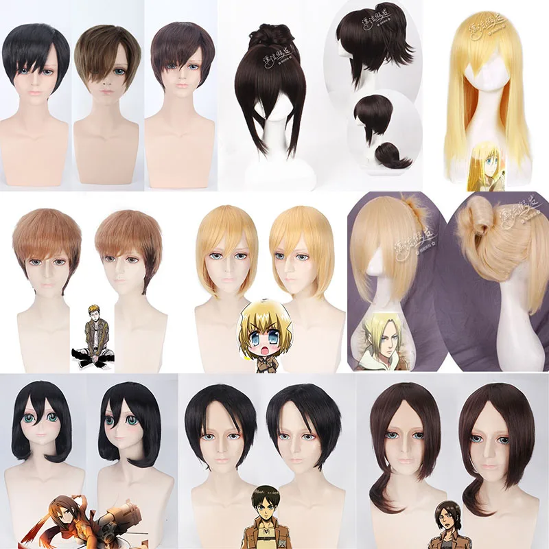 

11 styles Attack on Titan Wig Eren Mikasa Ymir Hange Sasha Armin Cosplay anime Fake Hair men women Synthetic hair