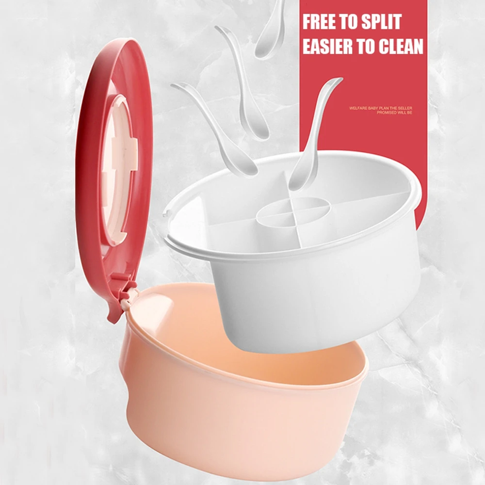 

Seasoning Box Storage Container Plastic 4 Grids Spices Holder Case with Lid and Spoons for Kitchen Seasoning Condiment