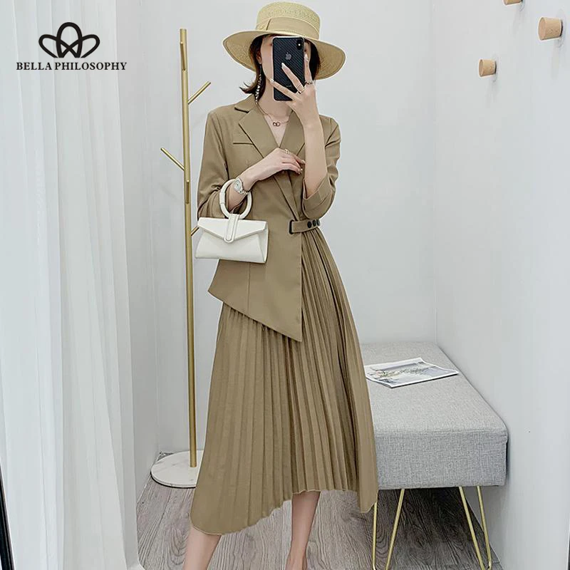 Весеннее винтажное Плиссированное женское платье Элегантное Длинное с высокой