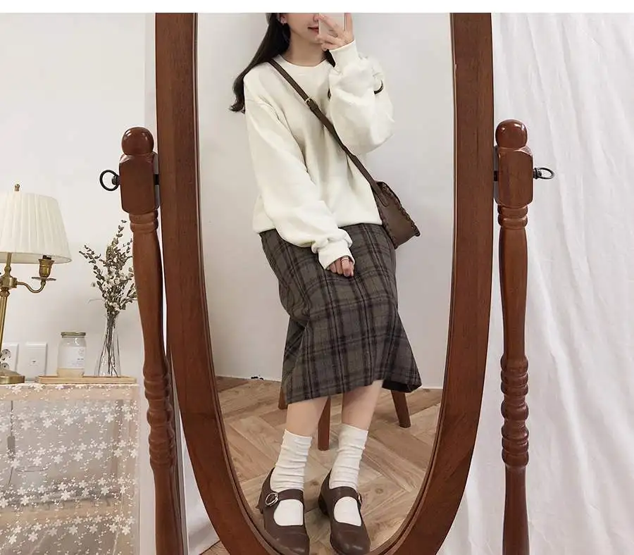 Женская винтажная клетчатая юбка с высокой талией в Корейском стиле 2019 | одежда