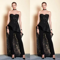 modern black pant suit prom dresses sweetheart lace overskirts special occasion evening dress 2020 cheap bride gowns