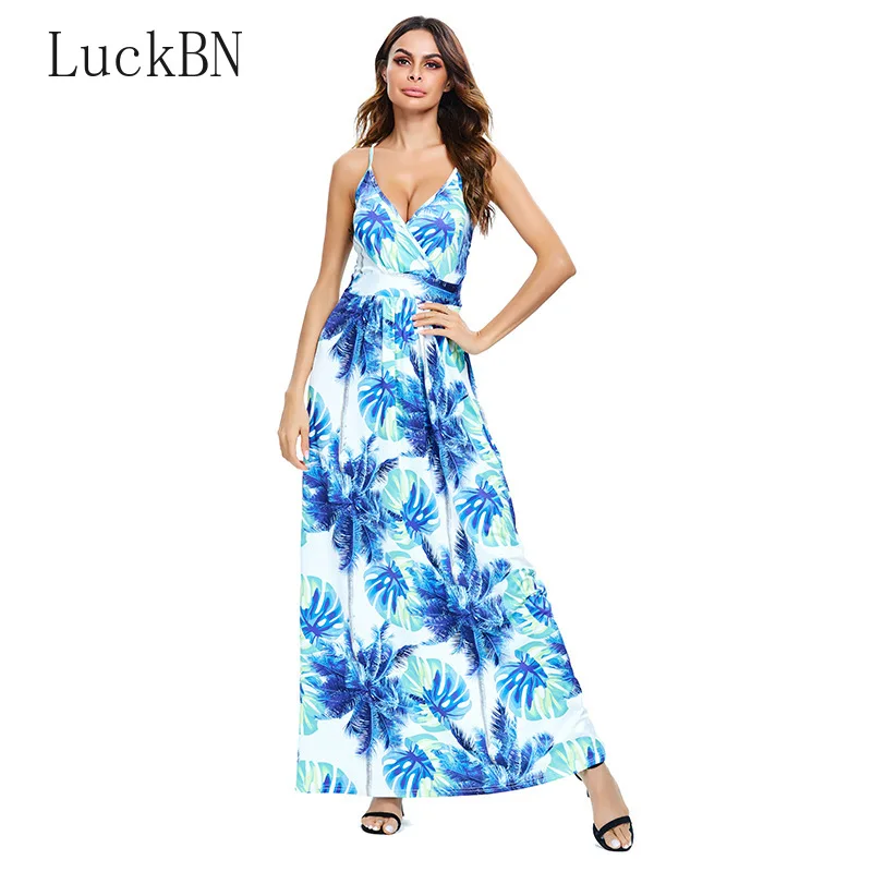 

Bohemian Vintage Dresses Women's Flora Printed Plus Size Sundress V-neck Sling Sleeveless Beach Long Dress Women Summer 2021 New