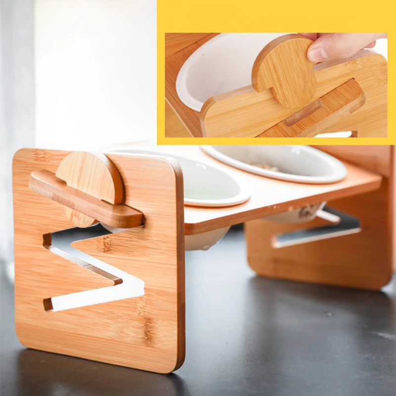 Регулируемая по высоте миска для домашних животных бамбуковая полка