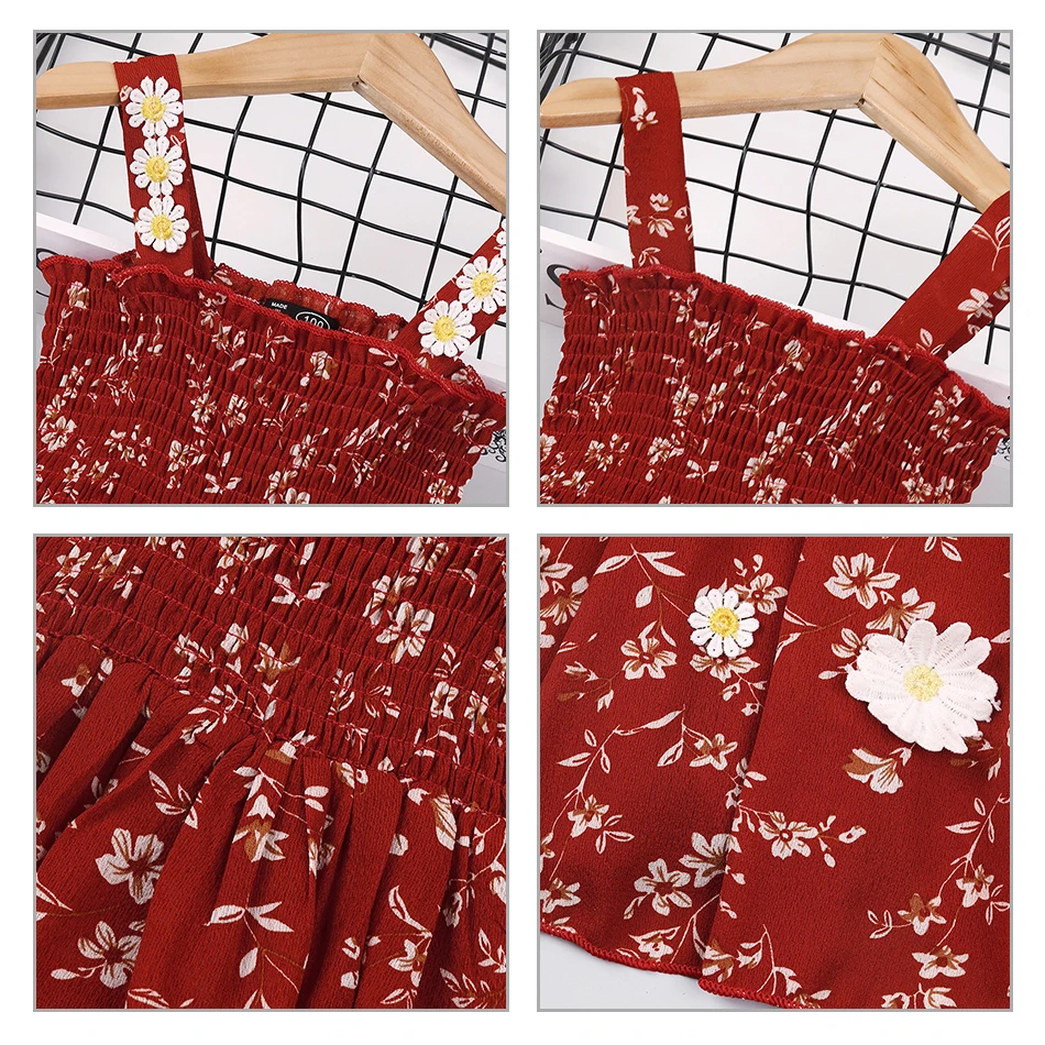 Summer Princess Dresses for Baby Girls Sleeveless Lovely Floral Printing Lattice Children's Dress 2021 Spring Casual Clothes | Детская