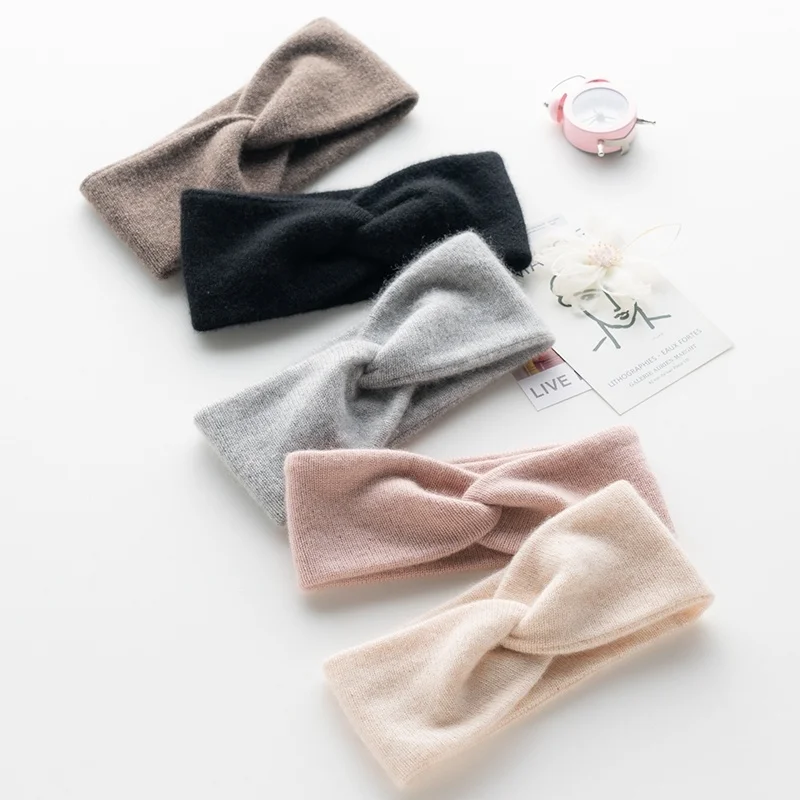 

2020 New fashion 100% pure cashmere lady twisted head band in 5 colors