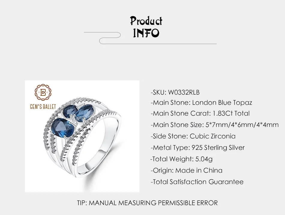 GEM'S BALLET, классика, 1.83Ct, натуральный Лондон, голубой топаз, кольца, 925 пробы, серебро, драгоценный камень, палец, кольцо для женщин, хорошее ювелирное изделие