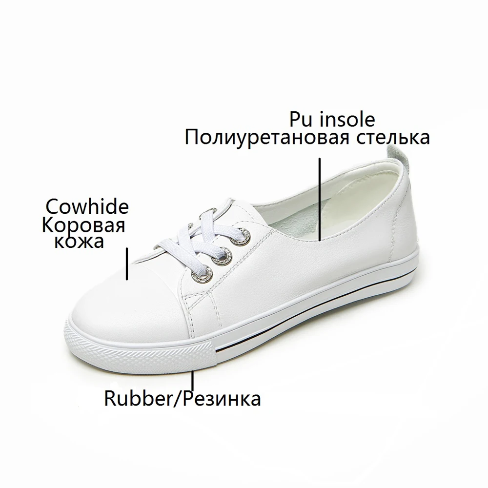 

Spring/Summer 2021 Genuine Leather Women Shoes Girls Lace Up Flats Black/White Casual Shoes Round Toes Loafers Ladies Sneakers