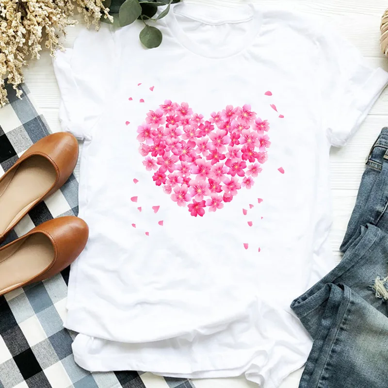 

Женская Дамская Футболка с цветочным принтом, милая модная женская футболка с принтом, женская футболка, одежда, футболка, Женский Топ, футб...