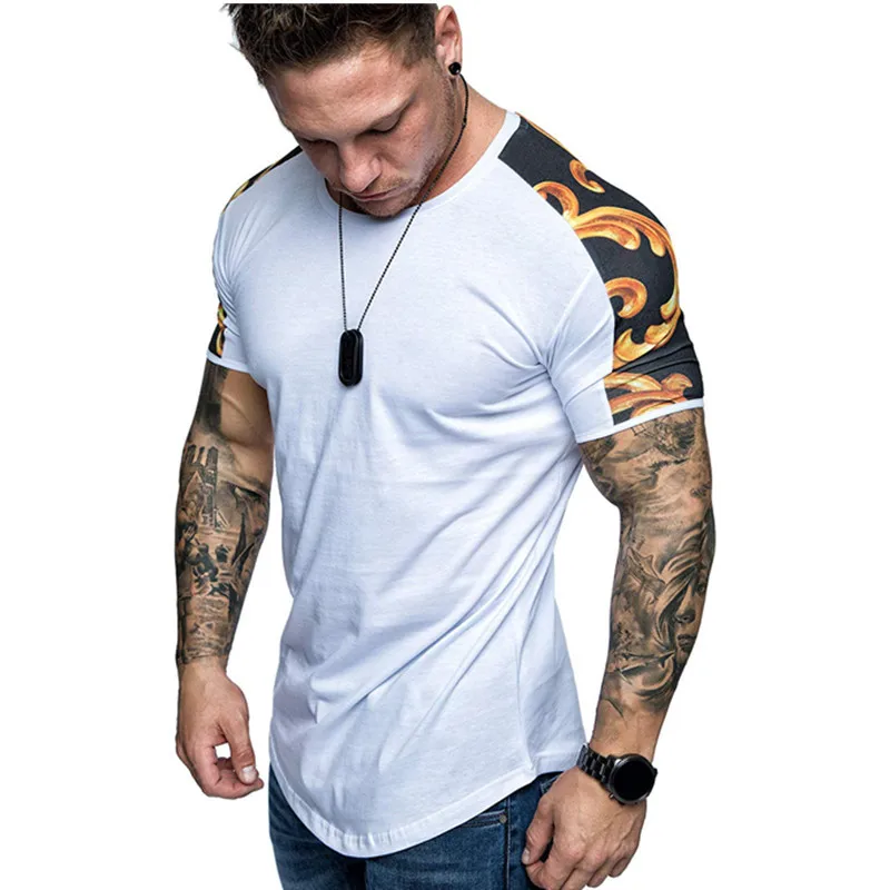

QNPQYX New Summer Men's Patchwork T-shirt Jogger Fitness Short-sleeved Hip Hop T Shirt Men Casual T-shirts Streetwear Clothing