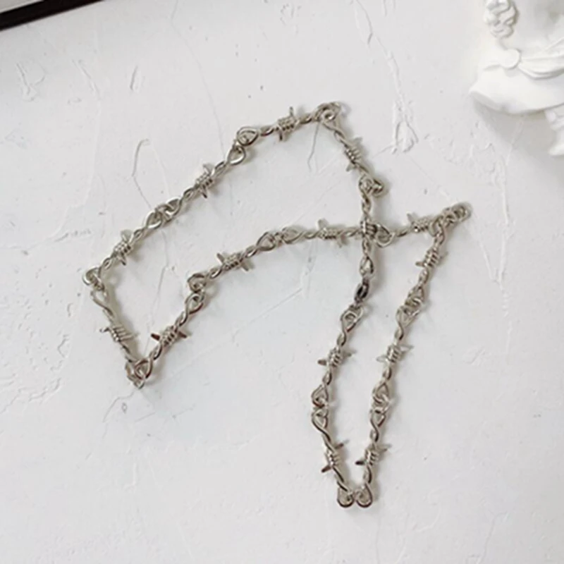 

10pcs/lot Small Wire Brambles Iron Unisex Choker Necklace Women Hip-hop Gothic Punk Style Barbed Little thorns Chain Choker 50cm
