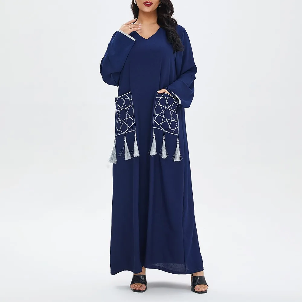 Кимоно TREMU женское с V-образным вырезом, модное мусульманское платье с вышивкой, модная одежда с бахромой