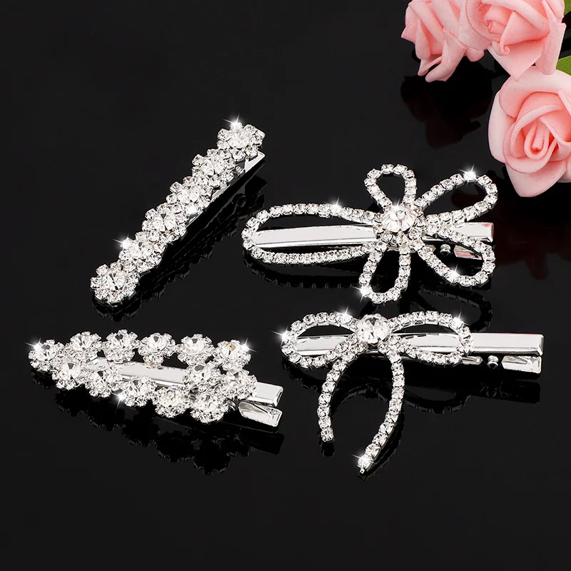 

2pcs Rhinestone Hair Clip Set Silver Bobby Pins Crystal Hair Accessories for Women Girls Bow Knot Flower Heart Hairpin Barrettes