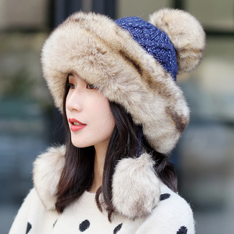 HT2848 зимняя шапка Женская плотная теплая Русская Шапка женская ушанка для снега и