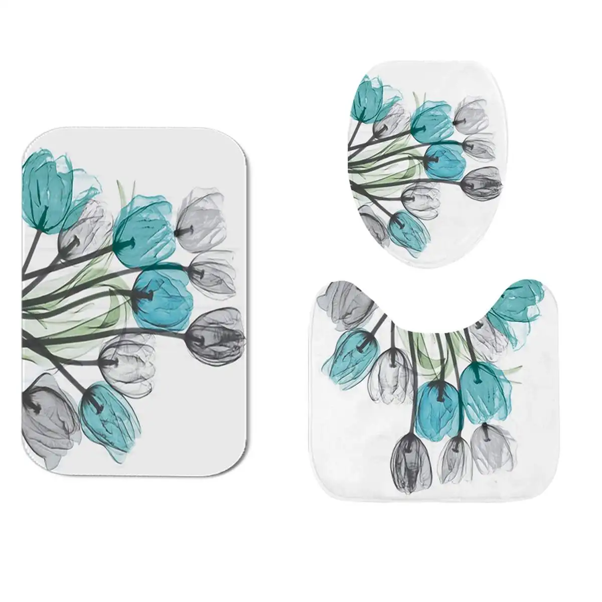 180x180 см водонепроницаемые цветы наборы занавесок для душа + Нескользящие коврики