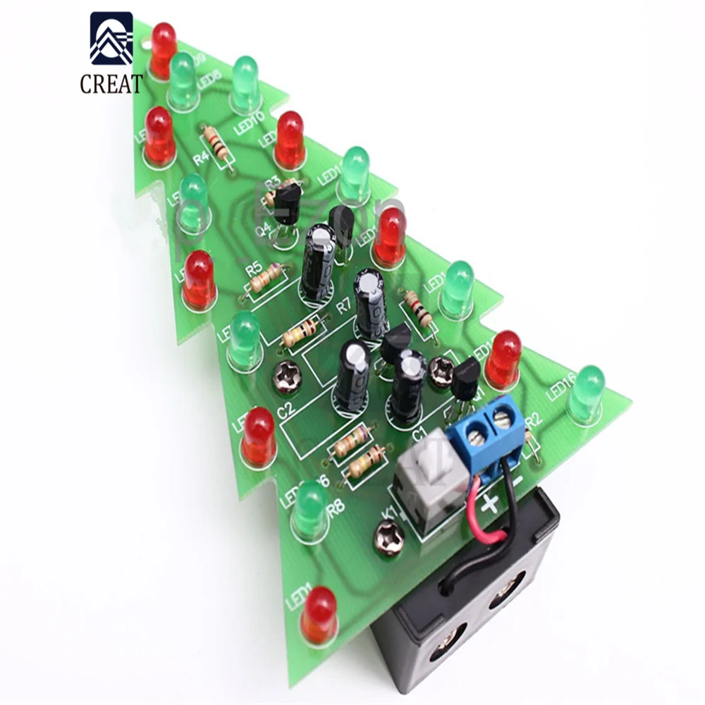 Diy Kit Electronic PCB Board Module Christmas Trees LED Circuit Red Green Flash Light Electronic Suit