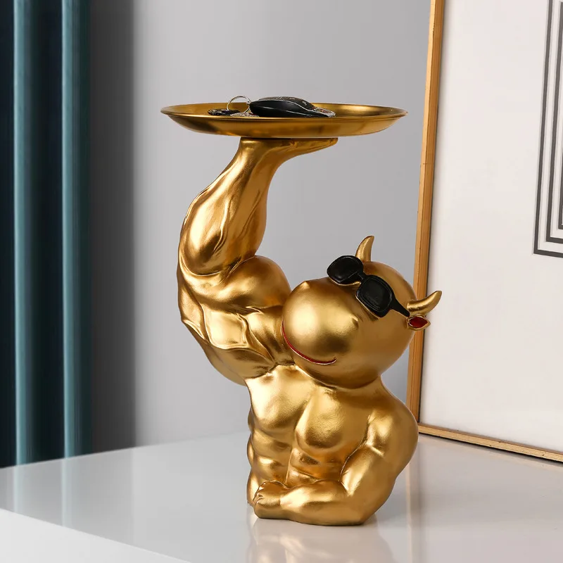 

Creative Muscle cattle fruit tray Statue Resin sculpture Crafts Living Room Ornaments Home Office Store Decors Decorations