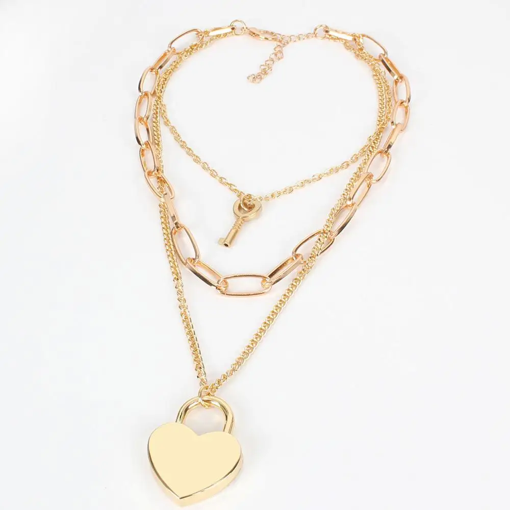 Мульти Слои ключ блокировки для влюбленных подвеска Чокер ожерелье в стиле панк