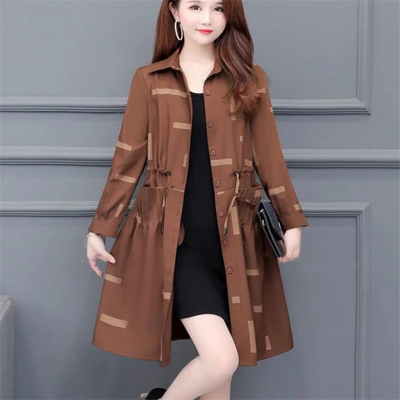 

Tunic Coat Women Loose Trench Coat Drawstring Belted Cloak Lapel Pleated Pocket Outwear Autumn Thin Casual Buttons Windbreaker