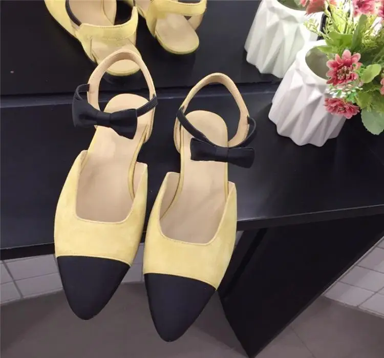 

Prowow Genuine Leather Brand Bow Tie Sandals for Girls Pointed Toe Heel Flats Patchwork Leather Ankle Strap Party Prom Shoes