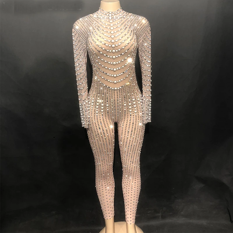 Для женщин сексуальные сценические Bling комбинезон диджея из пряжи и тюля с