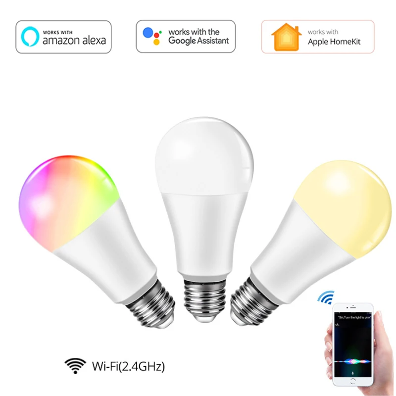 

Умные Светодиодные лампы E27 с Wi-Fi, энергосберегающая лампа RGB с регулируемой яркостью, работает с Alexa Google Home, с таймером и функцией умного дома