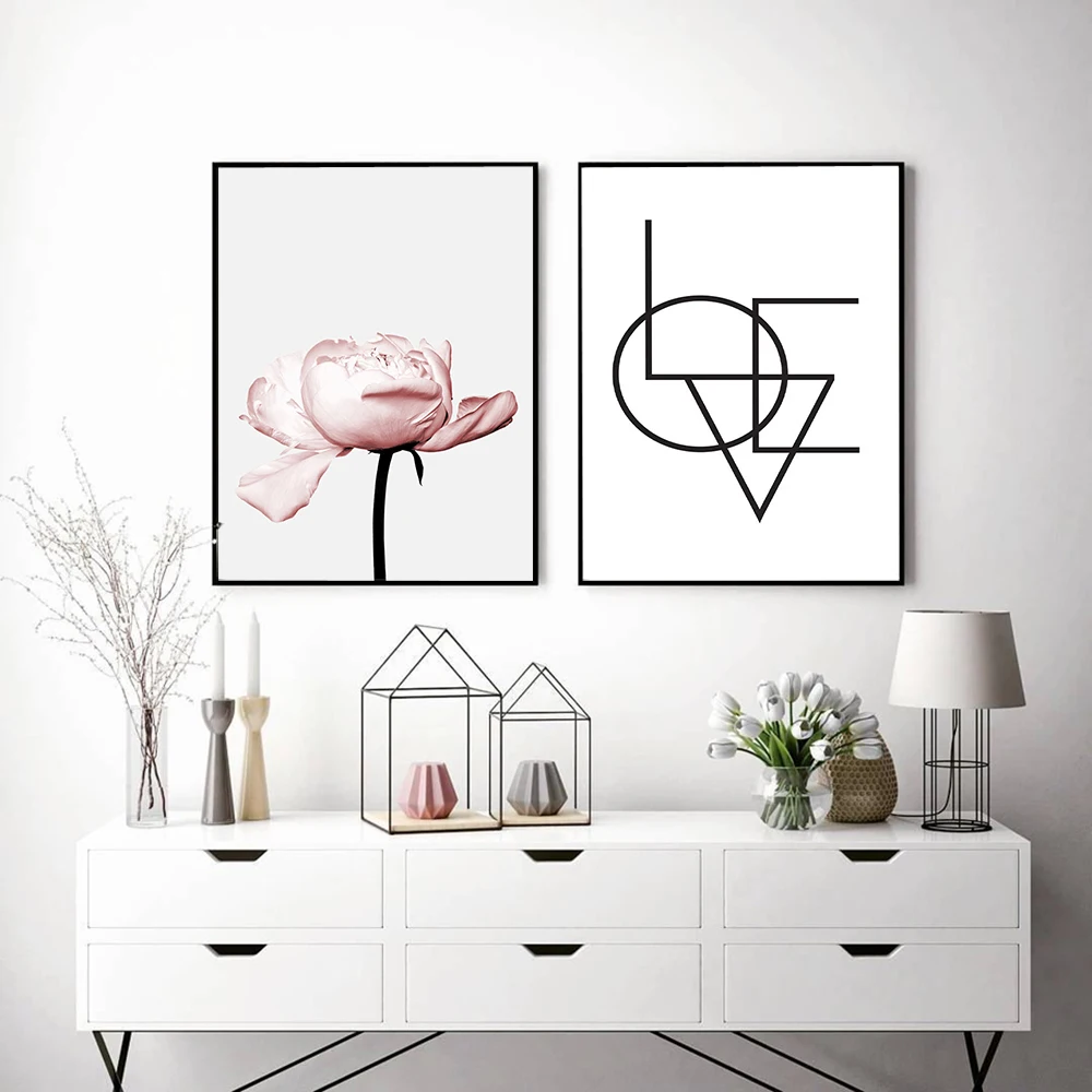 

Peony Flower Wall Art Love Print Modern Art Posters Blush Pink Canvas Prints Painting Nordic Pictures Living Room Home Decor