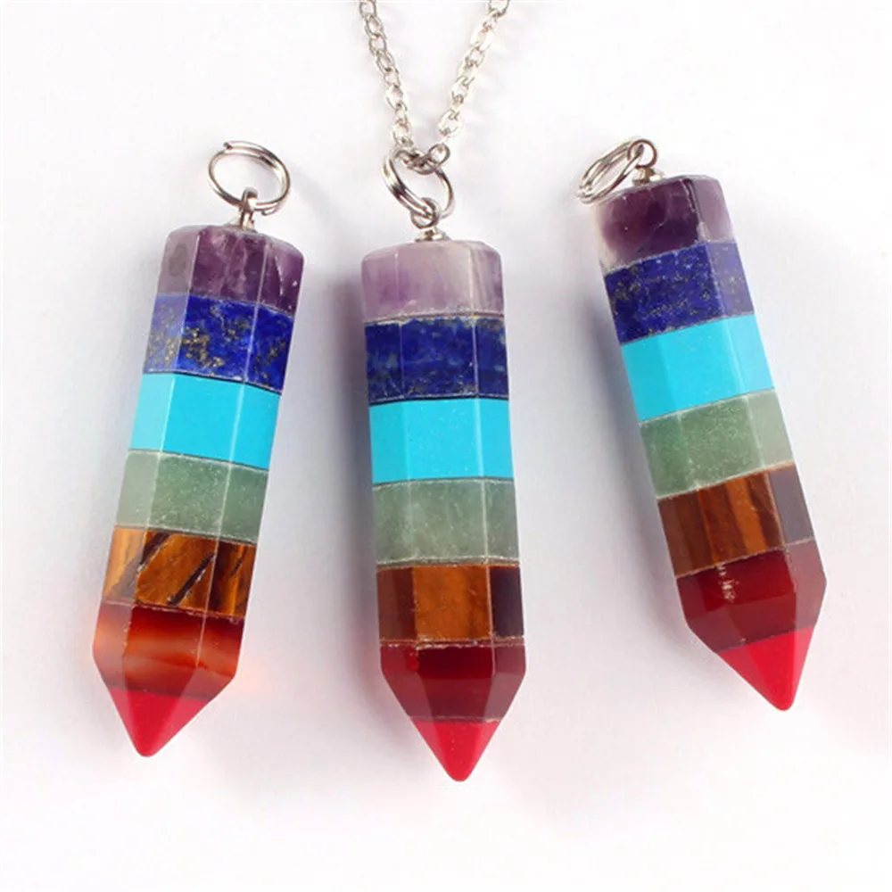 7 Charka ожерелье с подвеской ручной работы Natural подвеска в виде каменного маятника