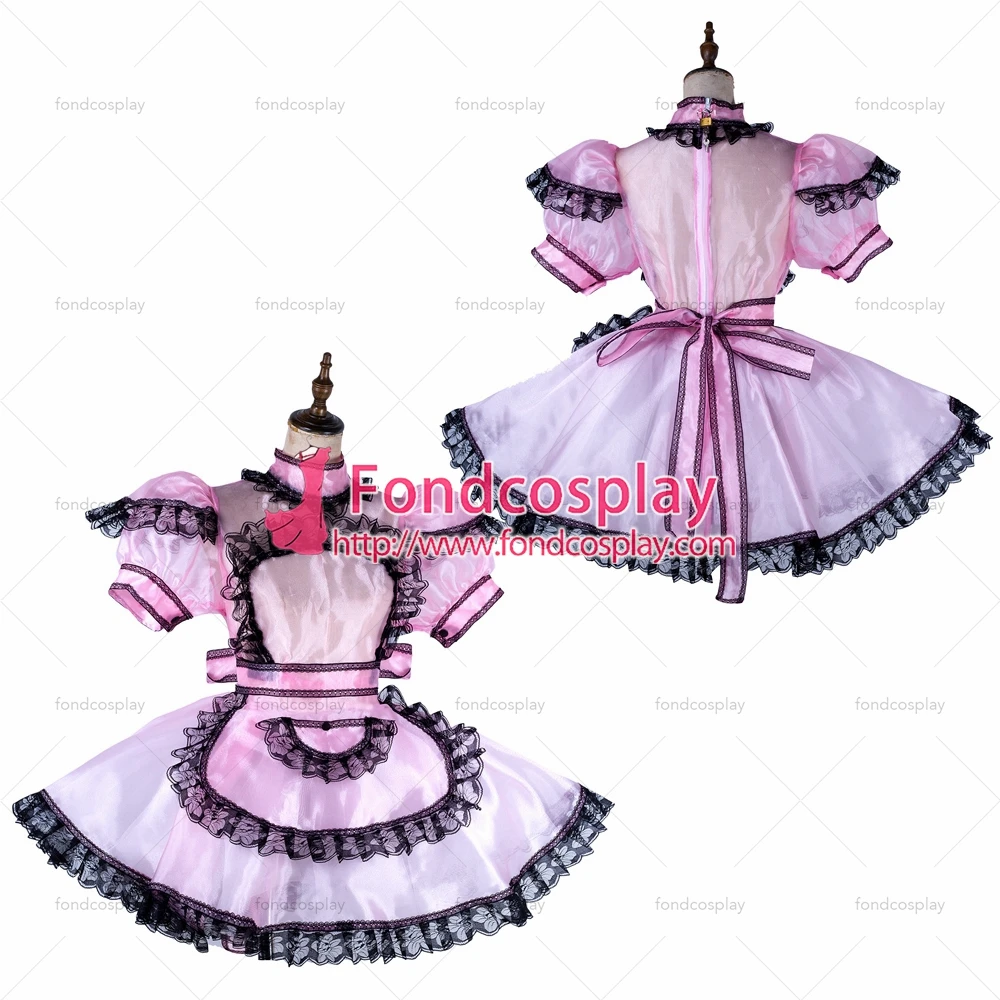 

fondcosplay adult sexy cross dressing sissy maid lockable baby pink Organza dress see through Outfit apron Tailor-made[G2015]