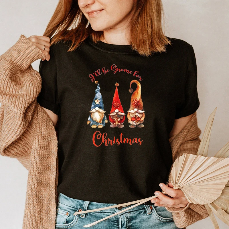 

I'll Be Gnome for Christmas T Shirt Woman Tshirts 3 Christmas Gnomes Green Tops for Women Christmas Aesthetic Clothes