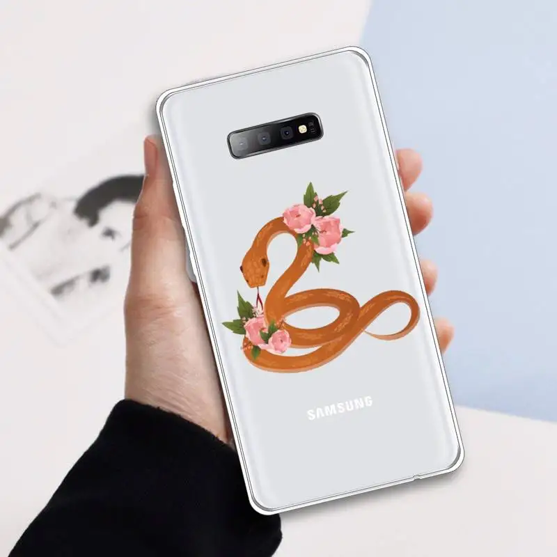 

Hand Snake painting aesthetics flowers Phone Case Transparent For Samsung Galaxy S A 5 7 8 9 2015 20 edge plus 10 e lite 2019