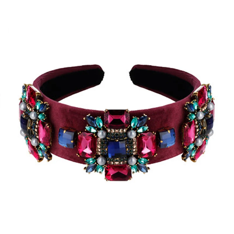 P 4cm Wine Baroque Европейские винтажные аксессуары для волос Роскошный Черный Фиолетовый кристалл барокко лента для волос Элегантные Стразы Бриллиантовая розовая Женская повязка на голову - Окраска металла: P 4cm Wine Baroque