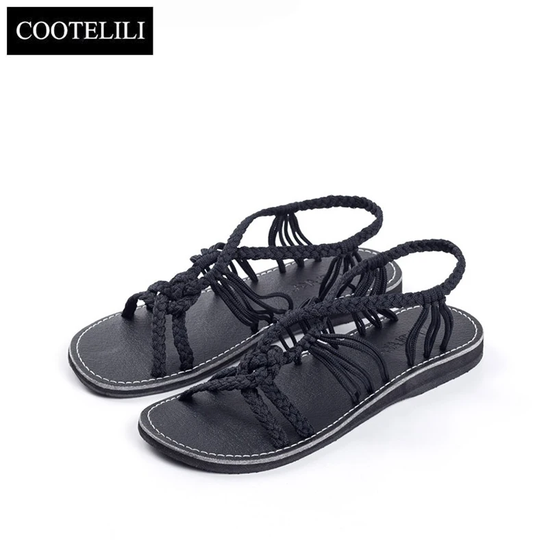 

COOTELILI Women Summer Sandals Slip On Fashion Flats Shoes Sandals New Fashion Sandal Flats Braided Rope Sandals Non-slip Basic