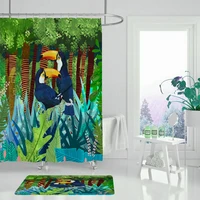 shower curtain tropical flower and bird bathroom curtain set non slip carpet bath mat home decoration