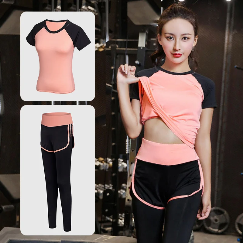 Сексуальный комплект для йоги фитнес женская рубашка бега + дышащие штаны одежда